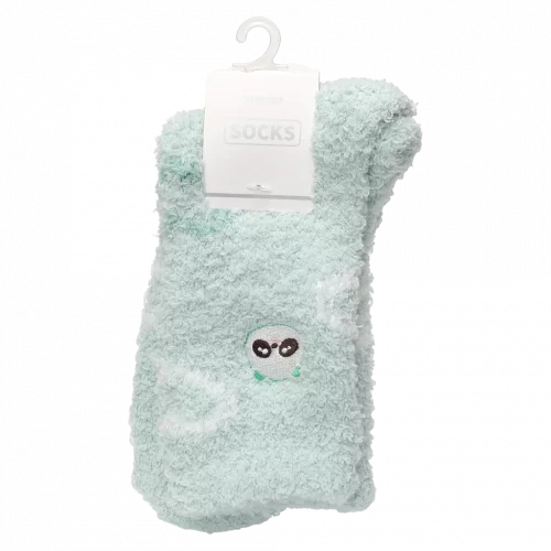 MUMUSO Crew Socken Damen aus Florstoff in Grün mit Herz, weiche Socken für Frauen, ideal für den Alltag.