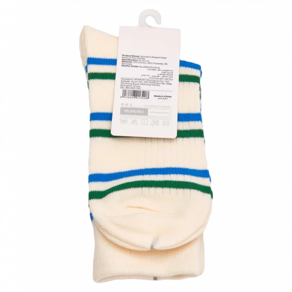 MUMUSO Damensocken Crew aus Baumwollmischung mit Streifen, Weiß – bequeme Damensocken für den Alltag.