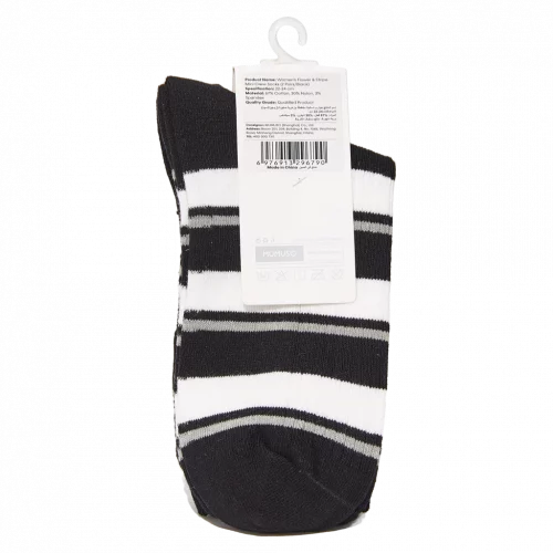 MUMUSO Damen Socken Mini Crew mit hohem Baumwollanteil, 67% Baumwolle, Streifenmuster in Schwarz – bequem für den Alltag.