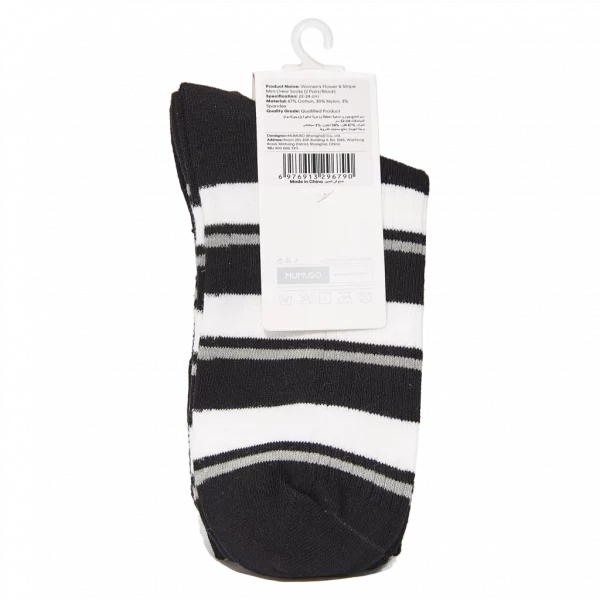 MUMUSO Damen Socken Mini Crew mit hohem Baumwollanteil, 67% Baumwolle, Streifenmuster in Schwarz – bequem für den Alltag.