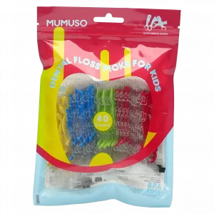 MUMUSO Dental Floss Picks für Kinder, 40 Stück (Blau) – bunte Zahnseide-Sticks für effektive Zahnpflege zuhause.