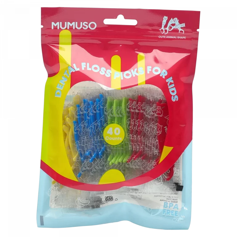 MUMUSO Dental Floss Picks für Kinder, 40 Stück (Blau) – bunte Zahnseide-Sticks für effektive Zahnpflege zuhause.