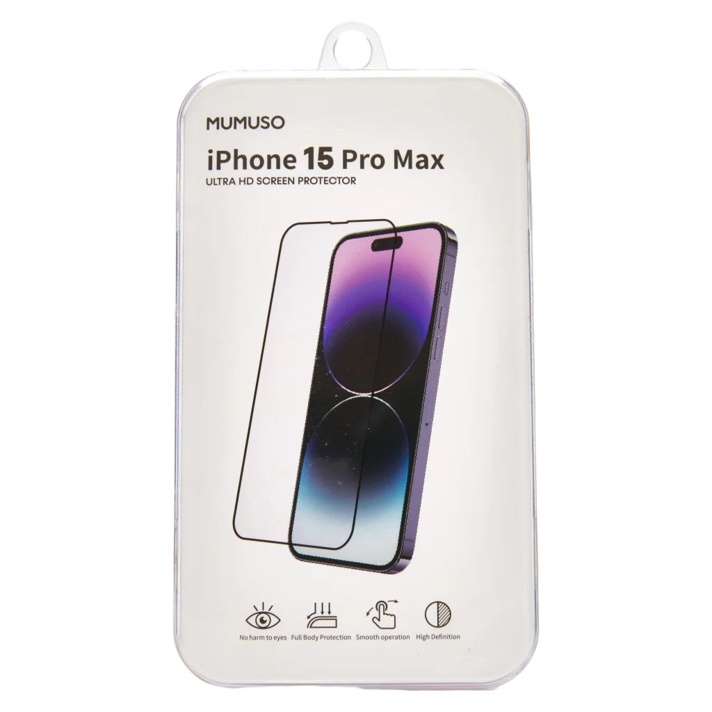 mumuso_displayschutzfolie_gehaerteteglas_iphone15promax_transparent.webp MUMUSO Displayschutzfolie aus gehärtetem Glas für iPhone 15 Pro Max, transparent – perfekter Displayschutz für empfindliche Displays.