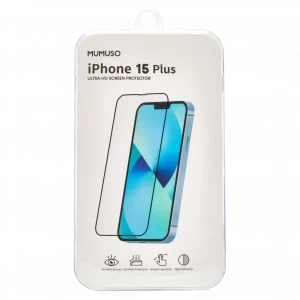 MUMUSO Displayschutzfolie aus gehärtetem Glas für iPhone 15 Plus – transparenter Tempered Glass Displayschutz.