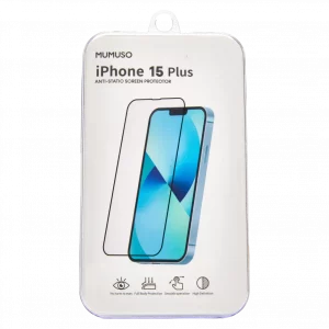 MUMUSO Displayschutzfolie aus Panzerglas für iPhone 15 Plus, transparent – hochwertiges Schutzglas für Smartphones.