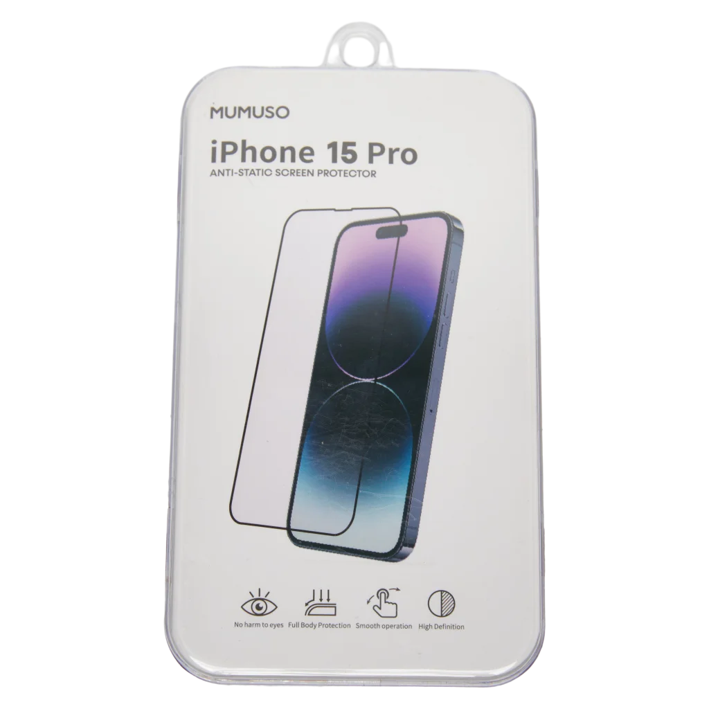 mumuso_displayschutzfolie_temperglas_iphone_15_pro_transparent.webp MUMUSO Displayschutzfolie aus Temperglas für iPhone 15 Pro, transparent – hochwertige Displayschutzfolie für Smartphones.