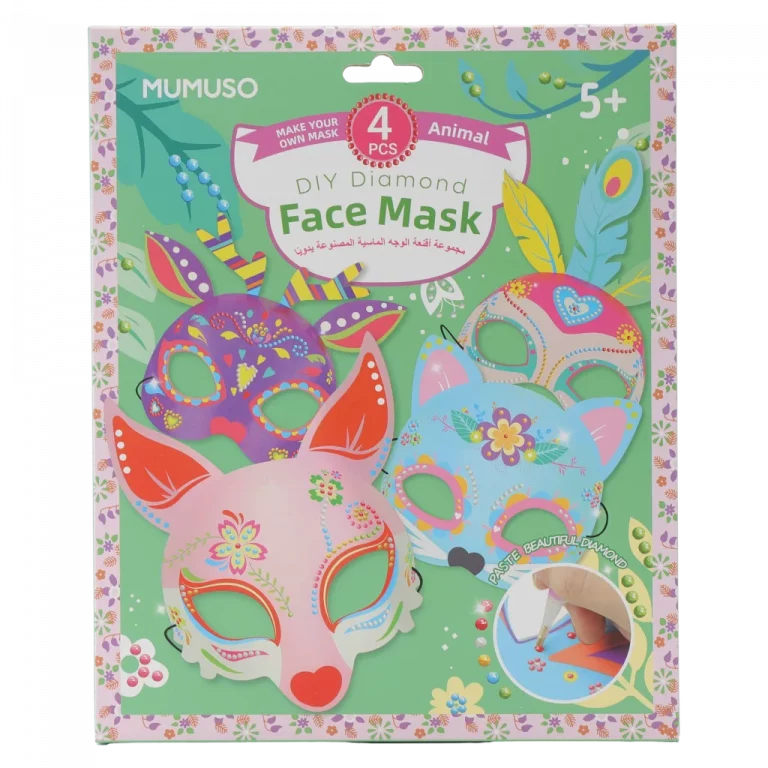 MUMUSO DIY Tiermasken Bastelset für Kindergeburtstag, aus Karton, vier verschiedene Tiermasken, mehrfarbig, kreatives Bastelset.