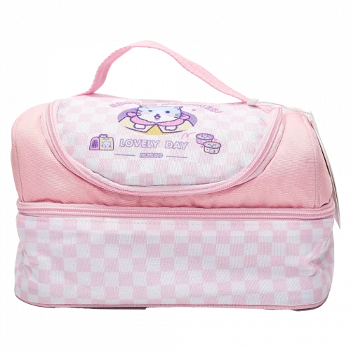 MUMUSO Lunchbag aus Polyester, doppellagig und isoliert in Rosa mit niedlichem Katzenmotiv, ideal für Kinder.