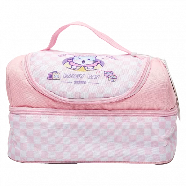 MUMUSO Lunchbag aus Polyester, doppellagig und isoliert in Rosa mit niedlichem Katzenmotiv, ideal für Kinder.