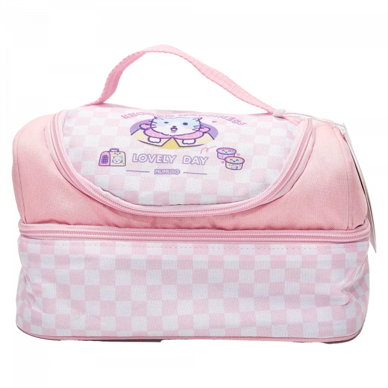 MUMUSO Lunchbag aus Polyester, doppellagig und isoliert in Rosa mit niedlichem Katzenmotiv, ideal für Kinder.