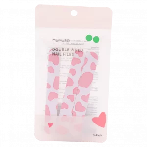 MUMUSO doppelseitige Nagelfeile im 3er-Pack mit Herzprint in Rosa – Nagelfeile für gepflegte Nägel im Alltag.