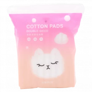 MUMUSO doppelseitige Wattepads, 200 Stück in Rosa mit Katzen-Print – sanfte Kosmetik Wattepads für empfindliche Haut.