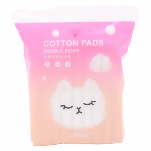 MUMUSO doppelseitige Wattepads, 200 Stück in Rosa mit Katzen-Print – sanfte Kosmetik Wattepads für empfindliche Haut.