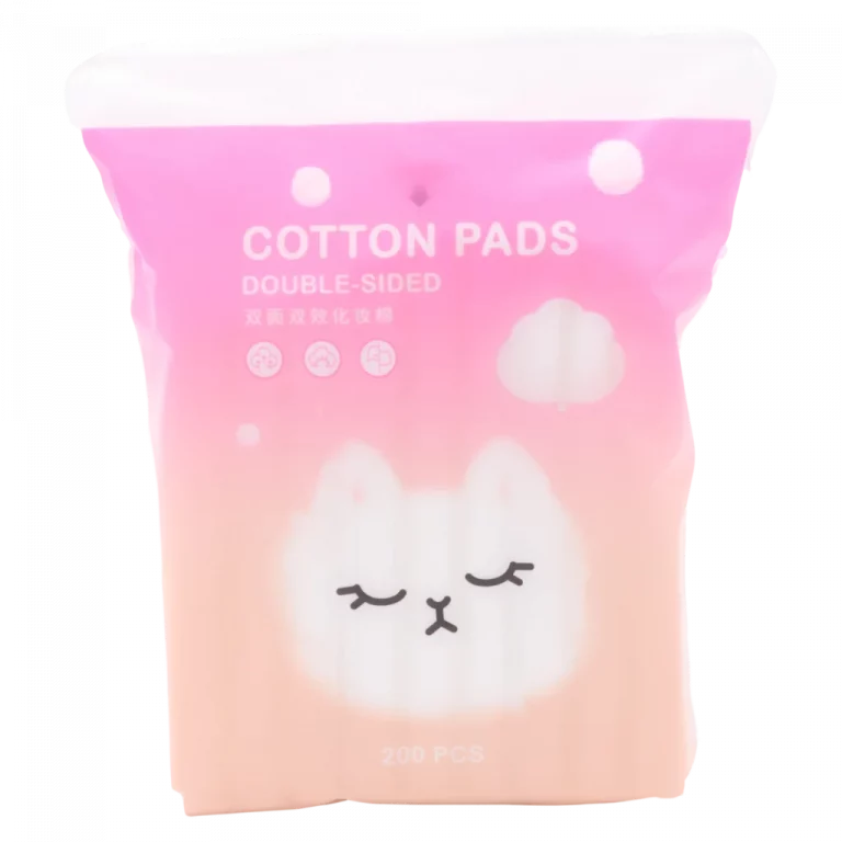 MUMUSO doppelseitige Wattepads, 200 Stück in Rosa mit Katzen-Print – sanfte Kosmetik Wattepads für empfindliche Haut.