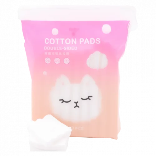 MUMUSO doppelseitige Wattepads, 200 Stück in Rosa mit Katzen-Print – sanfte Kosmetik Wattepads für empfindliche Haut.