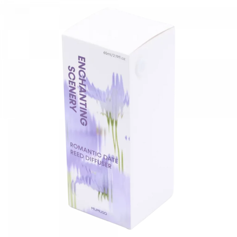 MUMUSO Duft Diffuser aus Glas, 65 ml (Transparent/Lila) mit Blumen – dekorativer Raumduft Diffuser für Zuhause.