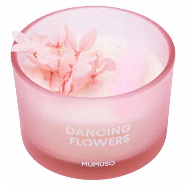 MUMUSO Duftkerze im Glas mit Blumen, 75 g (Rosa) – dekoratives Wohnaccessoire aus Pflanzenwachs für ein angenehmes Raumklima.