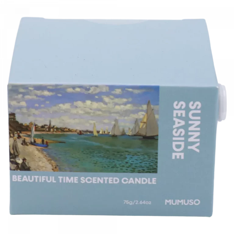 MUMUSO Duftkerze im Glas mit floralem Akzent, Pflanzenwachs, 75 g (Blau) – dekorative Kerze mit frischem Raumduft.