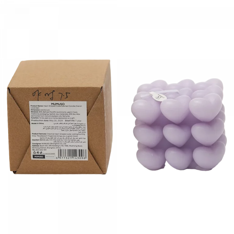 MUMUSO Duftkerze in Herzform aus Paraffin- und Sojawachs, 150 g (Flieder) – dekorative Lavendelkerze für Zuhause.
