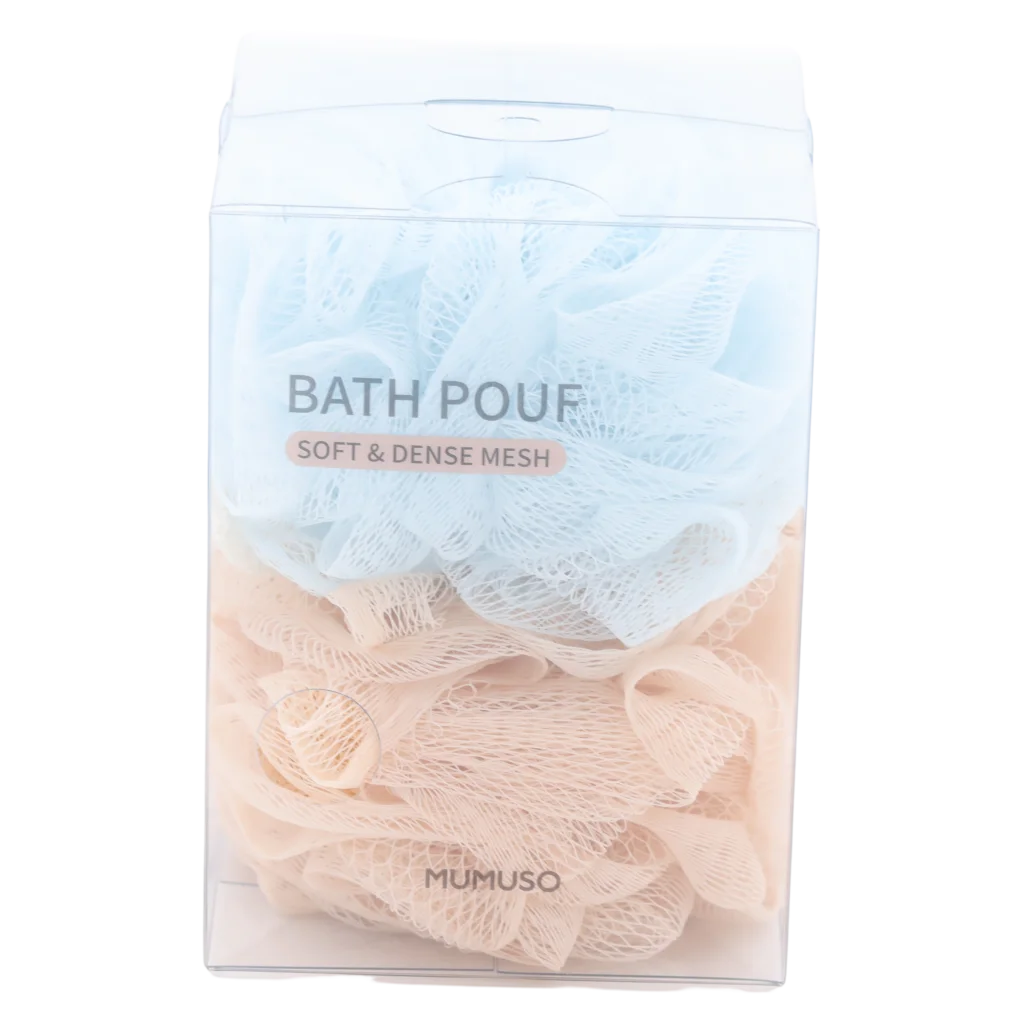MUMUSO Duschpuff aus Mesh in Blau für sanfte Hautreinigung – Badezubehör für empfindliche Haut, ideal für tägliche Pflege.