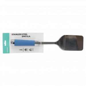MUMUSO Edelstahl Küchenspatel mit blauem Griff – Spatel aus 430 Edelstahl ideal zum Wenden und Rühren beim Braten.