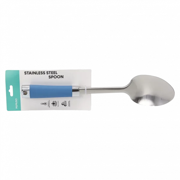 MUMUSO Edelstahl-Löffel mit ergonomischem Kunststoffgriff in Blau – Küchenzubehör für präzises Abmessen kleiner Mengen.