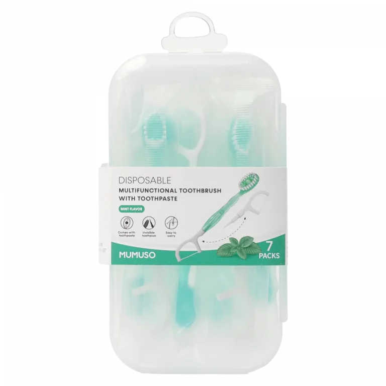 MUMUSO Einweg-Zahnbürste mit Zahnpasta, 7er-Pack (Weiß/Mint) – praktische Zahnpflege unterwegs für Reisen oder Büro.