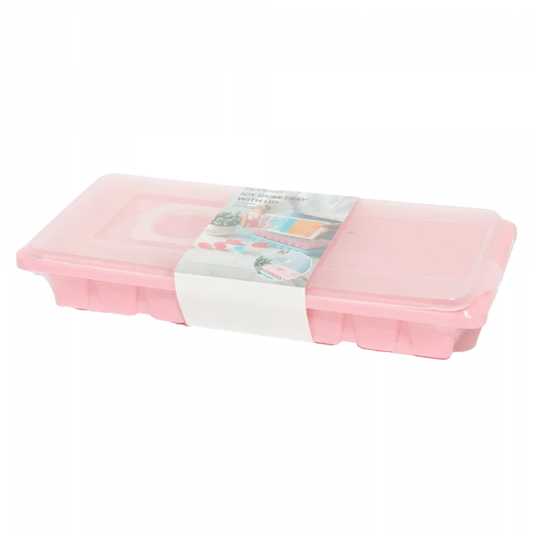 MUMUSO Eiswürfelform mit Deckel aus PP-Kunststoff in Rosa – praktisches Küchenzubehör für selbstgemachte Eiswürfel.