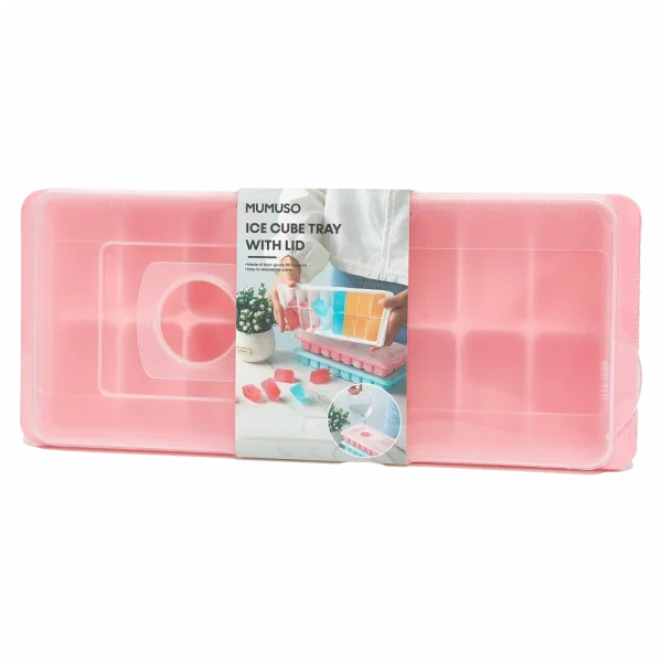 MUMUSO Eiswürfelform mit Deckel aus PP-Kunststoff in Rosa – praktisches Küchenzubehör für selbstgemachte Eiswürfel.