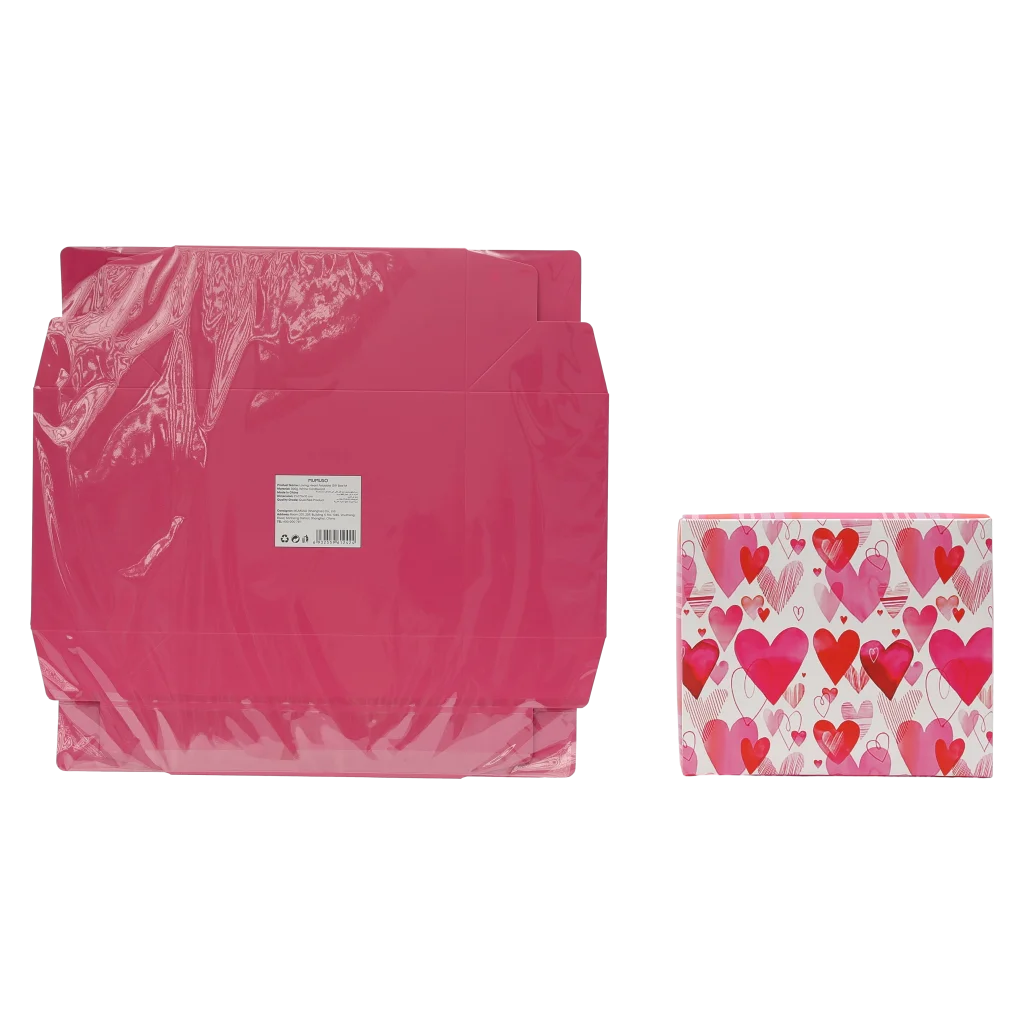 mumuso_faltbare_geschenkbox_herz_m_rosa.webp MUMUSO faltbare Geschenkbox mit Herz-Print, Größe M (Rosa) – dekorative Geschenkbox für besondere Anlässe.