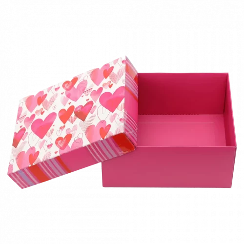 MUMUSO Geschenkbox faltbar mit Herz-Muster in Rosa – dekorative Geschenkverpackung für kleine Geschenke, ideal zum Valentinstag.