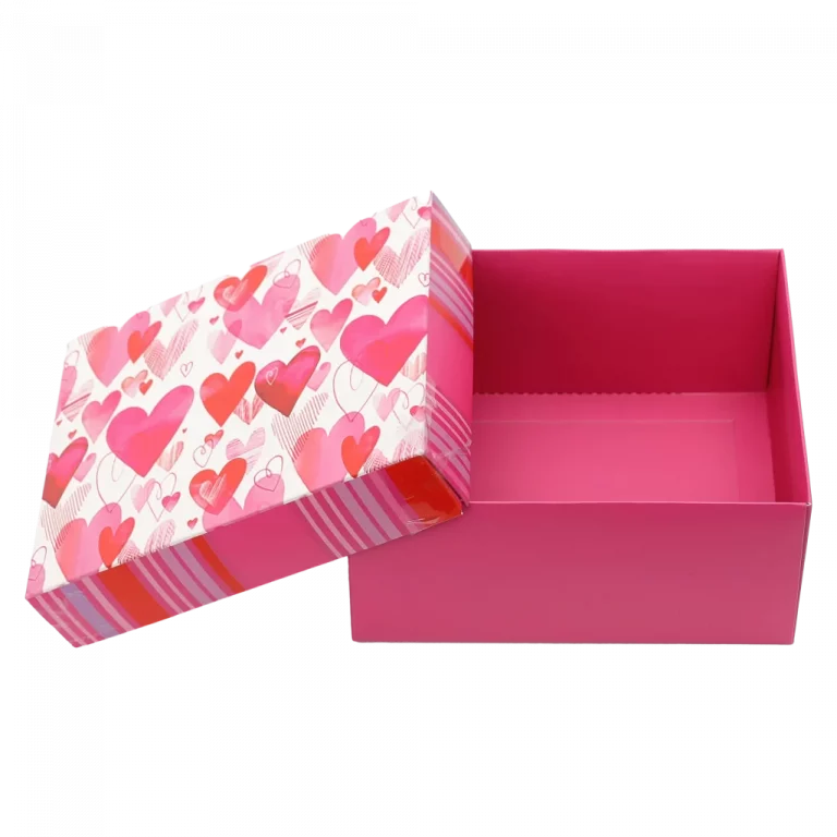 MUMUSO Geschenkbox faltbar mit Herz-Muster in Rosa – dekorative Geschenkverpackung für kleine Geschenke, ideal zum Valentinstag.