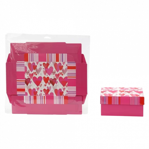 MUMUSO Geschenkbox faltbar mit Herz-Muster in Rosa – dekorative Geschenkverpackung für kleine Geschenke, ideal zum Valentinstag.
