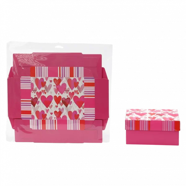 MUMUSO Geschenkbox faltbar mit Herz-Muster in Rosa – dekorative Geschenkverpackung für kleine Geschenke, ideal zum Valentinstag.