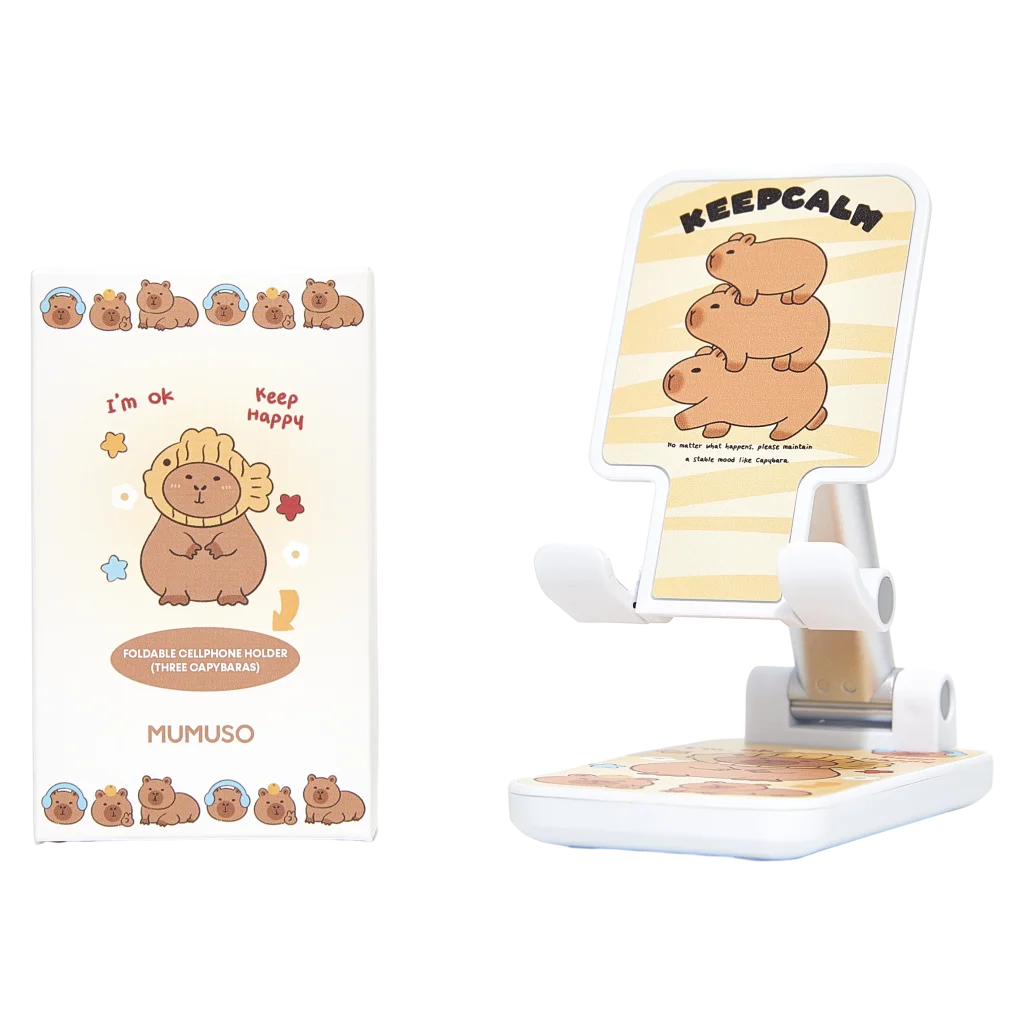 mumuso_faltbarer_handyhalter_kunststoff_mehrfarbig_capybara_2.webp MUMUSO faltbarer Handyhalter aus Kunststoff, höhenverstellbar, mehrfarbig mit Capybara – klappbare Handyhalterung für den Schreibtisch.