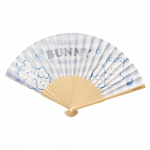 MUMUSO Faltfächer aus Naturmaterial mit floralem Print (Blau) – praktischer Handfächer für unterwegs und Sommer.