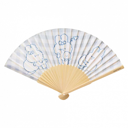 MUMUSO Faltfächer aus Naturmaterial mit floralem Print (Blau) – praktischer Handfächer für unterwegs und Sommer.