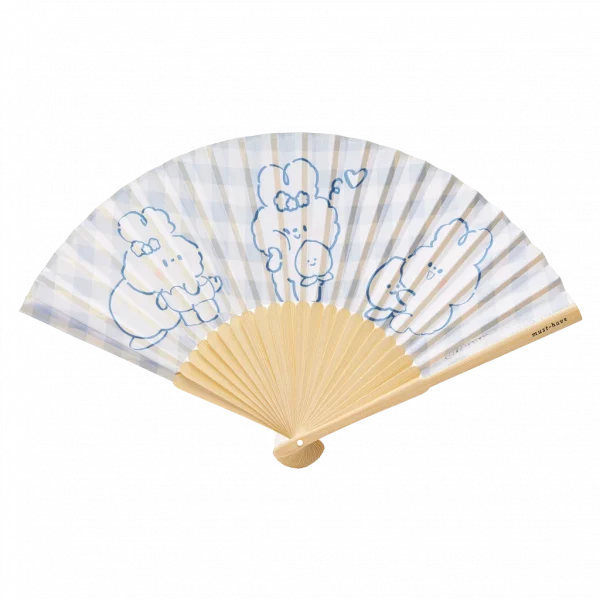 MUMUSO Faltfächer aus Naturmaterial mit floralem Print (Blau) – praktischer Handfächer für unterwegs und Sommer.