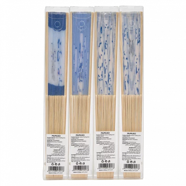 MUMUSO Faltfächer aus Naturmaterial mit floralem Print (Blau) – praktischer Handfächer für unterwegs und Sommer.