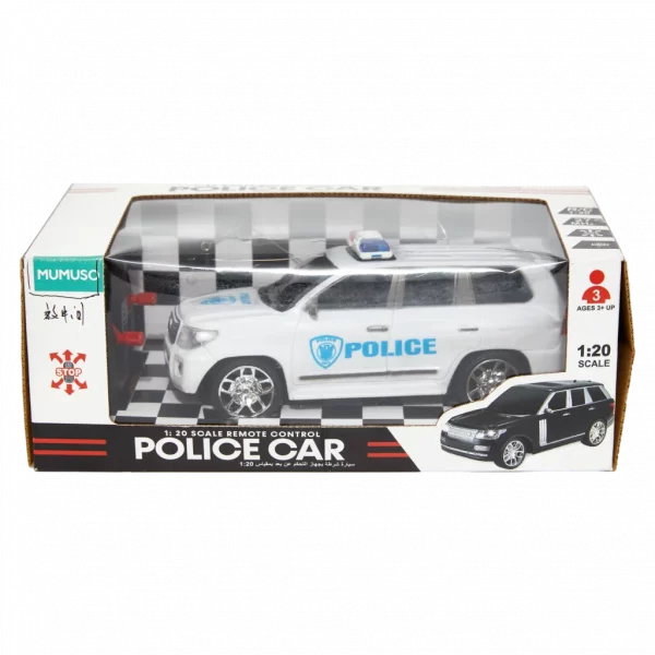 MUMUSO ferngesteuertes Polizeiauto 1:20, weiß, aus ABS – RC-Auto mit Vier-Rad-Antrieb für Kinder ab 3 Jahren.