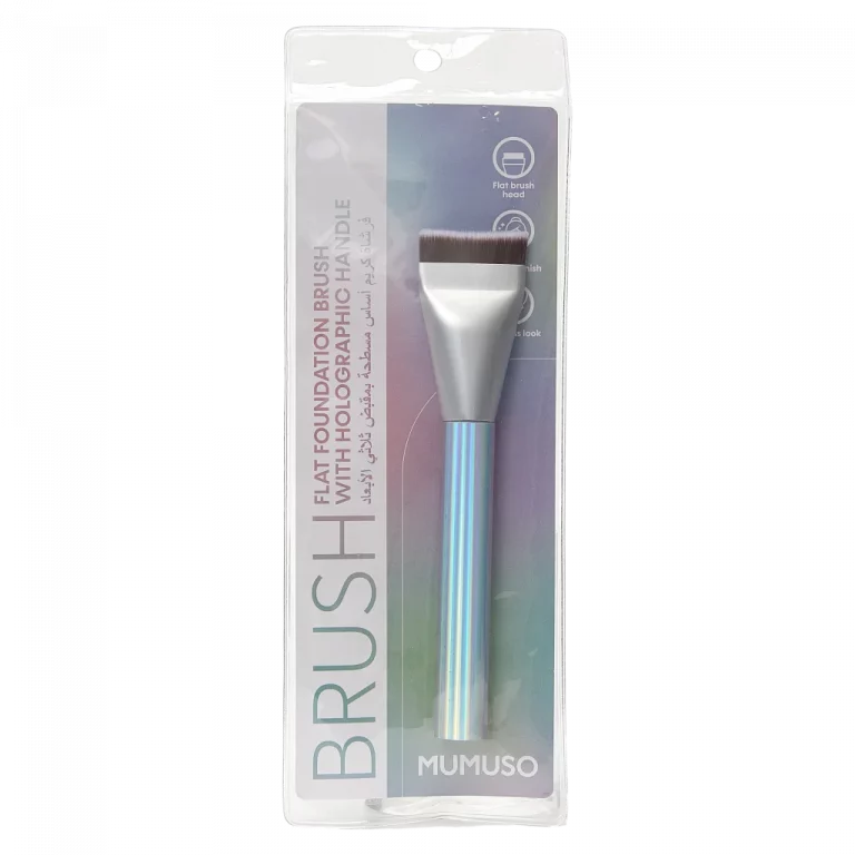 MUMUSO Foundationpinsel mit flachem Kopf und holografischem Griff (Silber) – idealer Make-up Pinsel für präzises Auftragen.