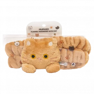 MUMUSO Flanell Haarband mit Katze für Erwachsene und Teenager, flauschiges Haarband hellbraun, ideal für Gesichtspflege.