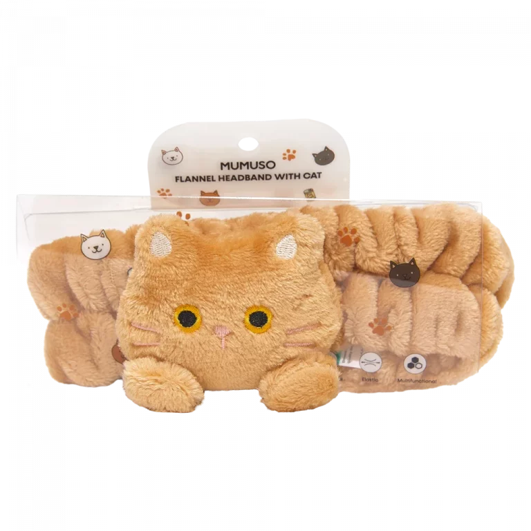 MUMUSO Flanell Haarband mit Katze für Erwachsene und Teenager, flauschiges Haarband hellbraun, ideal für Gesichtspflege.