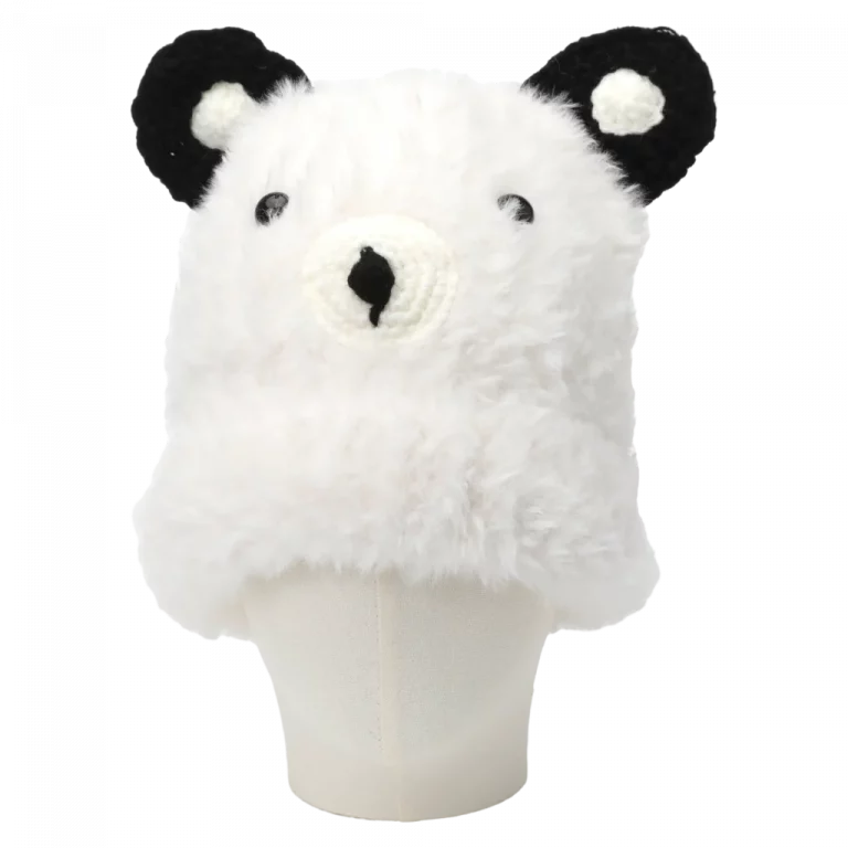 MUMUSO flauschige Beanie-Mütze mit Bär, warme Wintermütze in Weiß – ideal für Herbst und Winter, weiches Material.