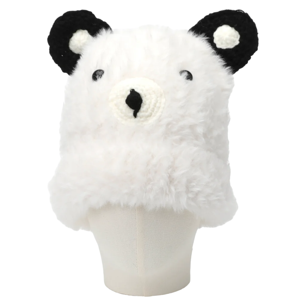 MUMUSO flauschige Beanie-Mütze mit Bär, warme Wintermütze in Weiß – ideal für Herbst und Winter, weiches Material.