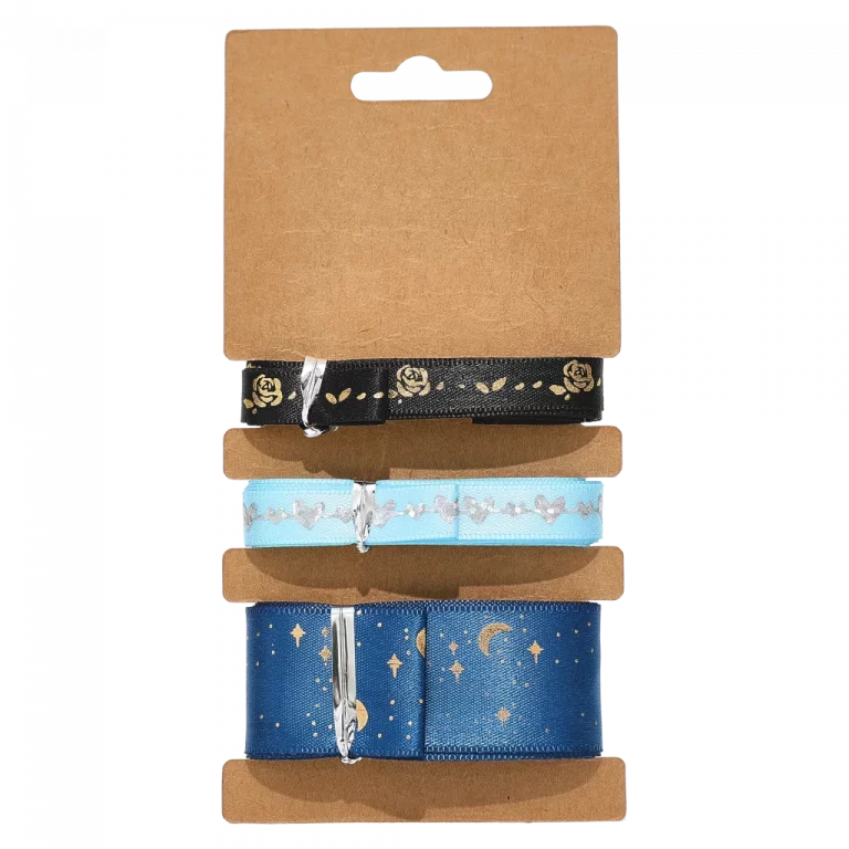 MUMUSO Folienstreifen 3er-Set, je 2 m (Blau) mit Stern- und Mondprint – Dekoration für Geschenkverpackung und Bastelbedarf.