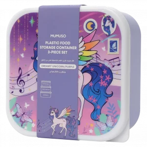 MUMUSO Frischhaltedosen Set aus Kunststoff mit Einhorn, 3-teilig in Lila – praktische Aufbewahrung für Snacks und Lebensmittel.