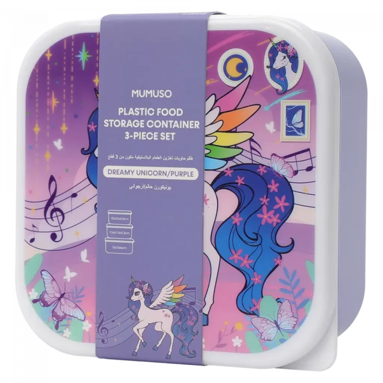 MUMUSO Frischhaltedosen Set aus Kunststoff mit Einhorn, 3-teilig in Lila – praktische Aufbewahrung für Snacks und Lebensmittel.
