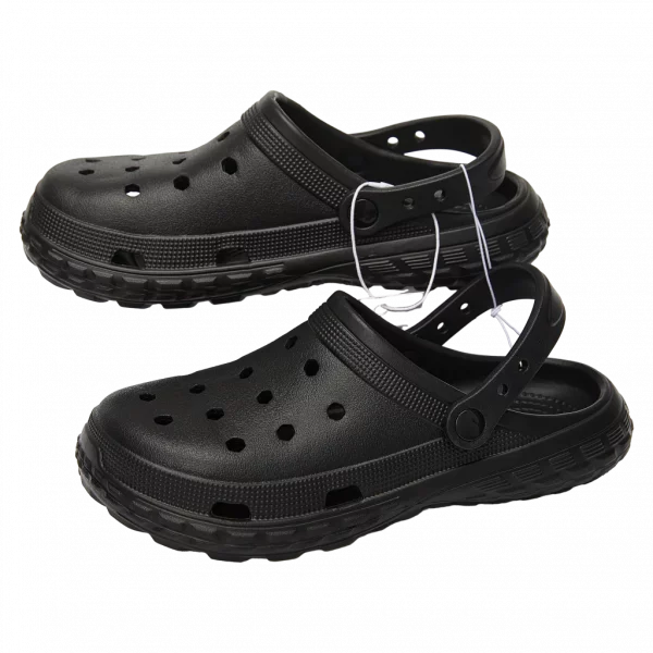 MUMUSO Gartenschuhe aus Kunststoff für Damen in Schwarz – bequeme und rutschfeste Badeslipper für Garten oder Zuhause.