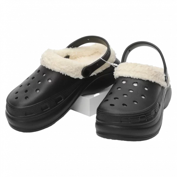 MUMUSO Winterclogs Damen, gefüttert mit weichem Futter in Schwarz (Größe 35-36) – bequeme Hausschuhe für den Winter.